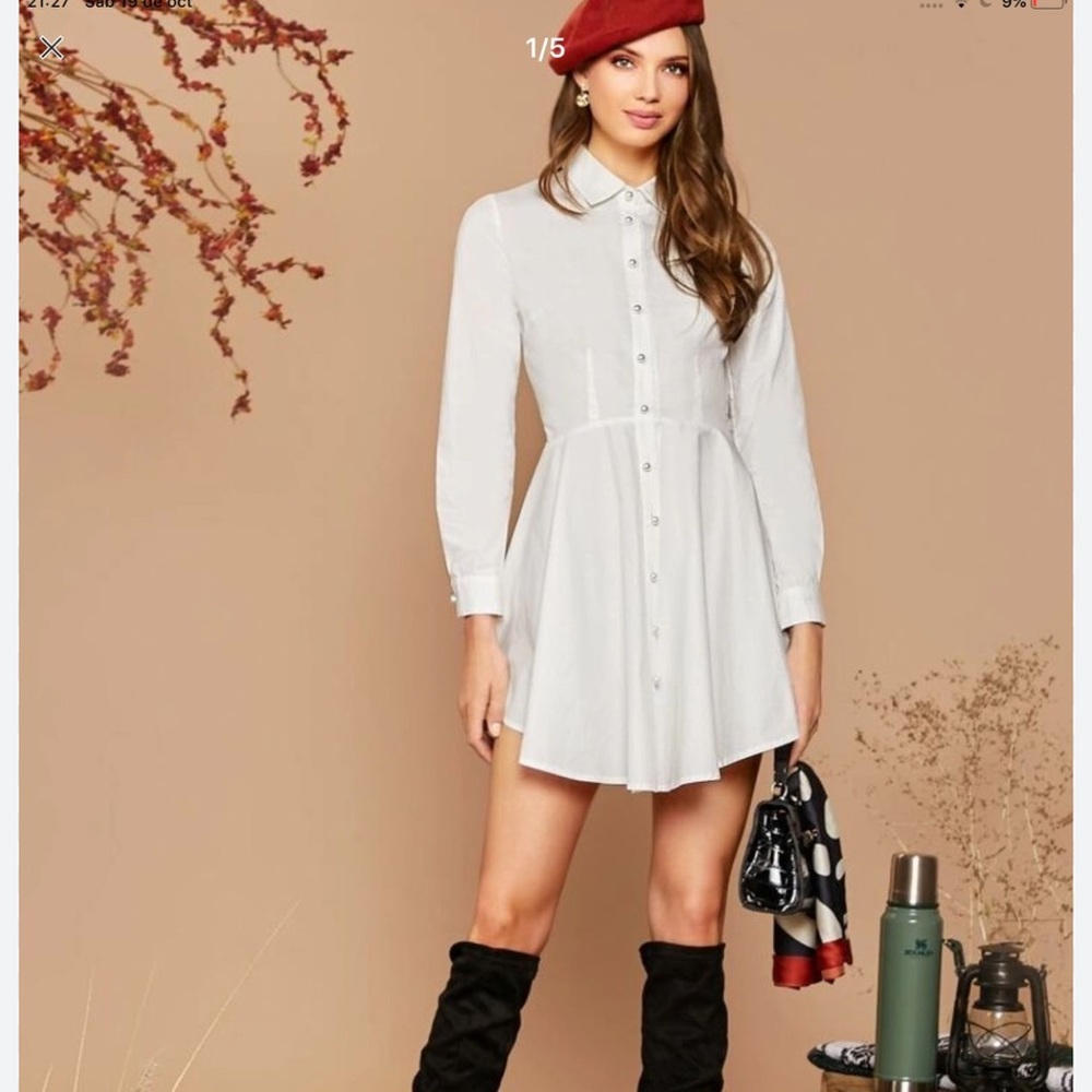 FREE PEOPLE white button down front side bottom slits dress rayon large - Picture 4 of 10